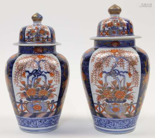 A pair of Japanese jars and covers, 20th century, decorated ...