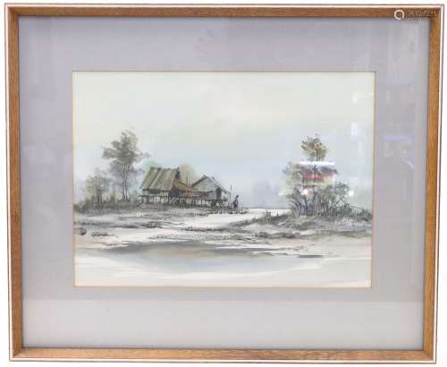 A Vietnamese painting of a landscape, watercolour on paper, ...