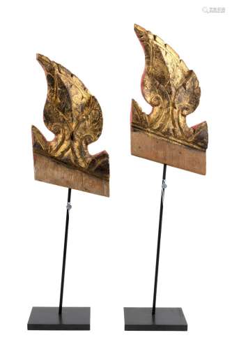 A pair of Thai giltwood finials, 18th/19th century, carved a...