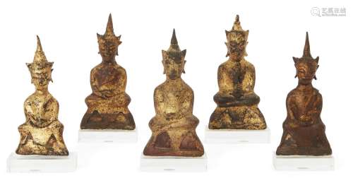 Five Burmese parcel-gilt Buddhas, 18th century, each Buddha ...