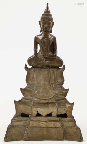 A Burmese bronze buddha, 19th century, depicted with serene ...