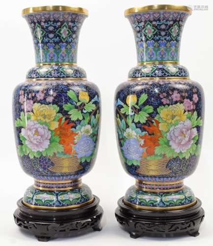 A pair of large Chinese cloisonne enamel vases, 20th century...
