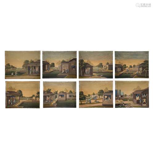 Chinese School, early 19th century, a set of eight sericultu...