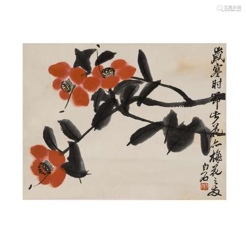 Qi Baishi (1864-1957), Camellia, wood block print by Rong Ba...