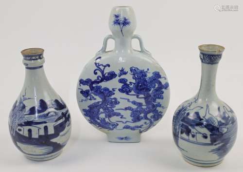 Three Chinese blue and white vases, 19th / 20th century, com...