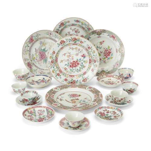 A small collection of Chinese famille rose export cups and s...