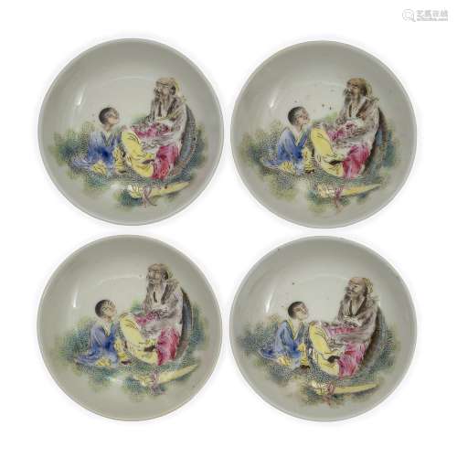 A set of four Chinese famille rose small saucers, 20th centu...