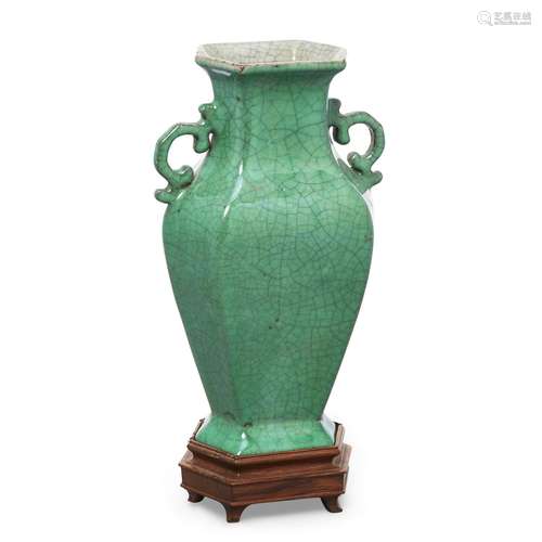 A Chinese monochrome apple-green crackle glazed archaistic v...