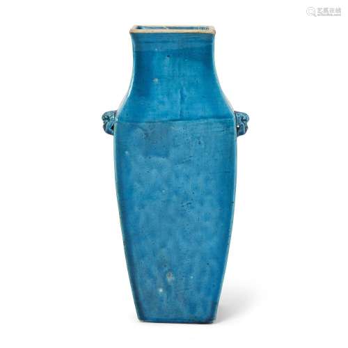 A Chinese monochrome turquoise glazed square section baluste...