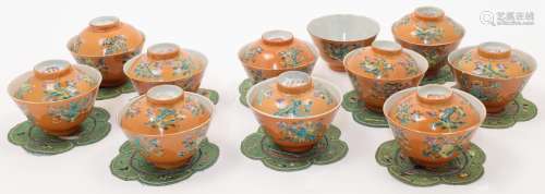 A group of eleven Chinese porcelain tea bowls with ten sauce...