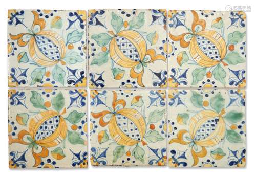 Six Victorian glazed tiles by Frederick Garrard, Millwall Po...