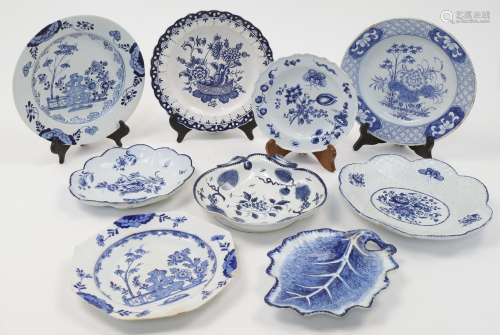 A group of nine blue and white English delft wares, 19th cen...