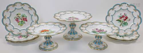 A Victorian Coalport porcelain part dessert service, of crea...