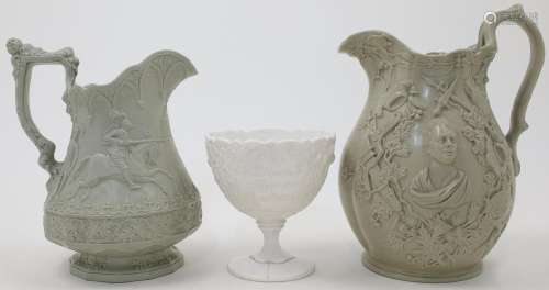 An early Victorian pale celadon Parian porcelain jug, c.1840...
