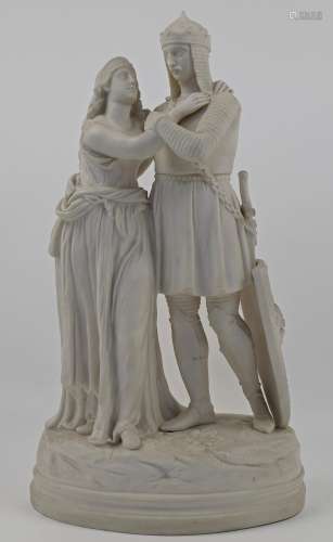 A Victorian parian figural group of Lancelot and Guinevere, ...