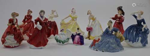 A group of Royal Doulton porcelain figures of ladies, 20th c...