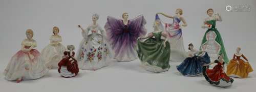 A group of Royal Doulton porcelain figures of ladies, 20th c...