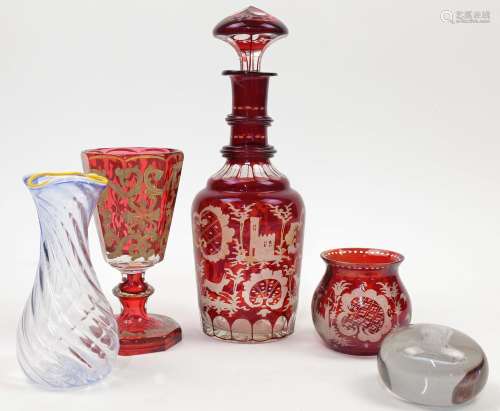 A group of Bohemian cranberry glassware, 19th century, to in...
