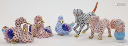 A collection of six Herend animal figurines, 20th century, p...