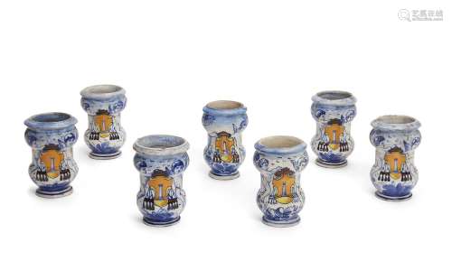 A group of seven Italian miniature maiolica albarelli drug j...