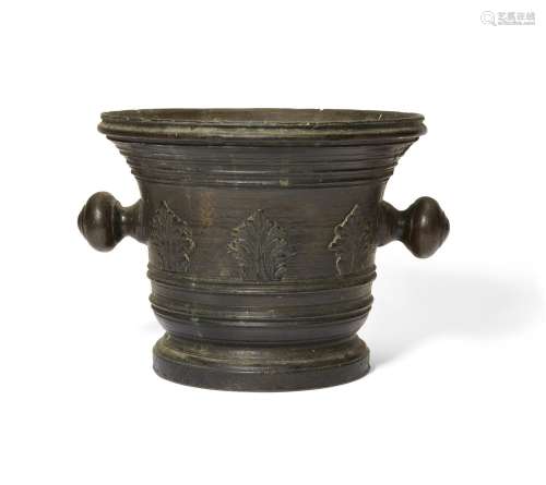 An Italian bronze mortar, late 17th century, the body cast w...