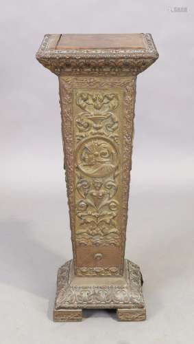 A Renaissance revival embossed brass clad pedestal, last qua...