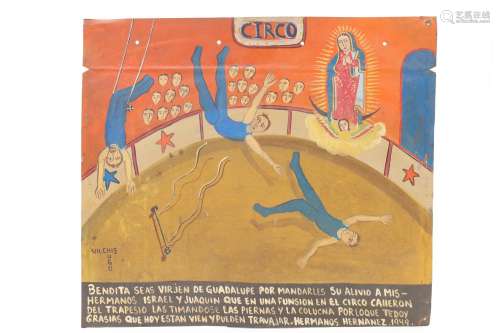 A Mexican ex-voto miracle painting, 20th century, by Vilchis...