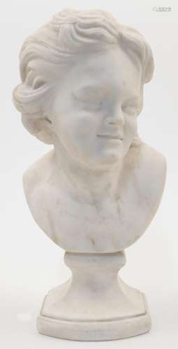 A carved marble bust of a child, late 19th / early 20th cent...