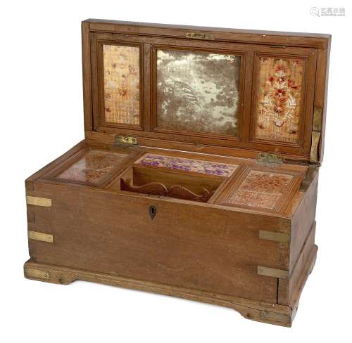 An Anglo-Indian brass bound mahogany campaign work chest, mi...