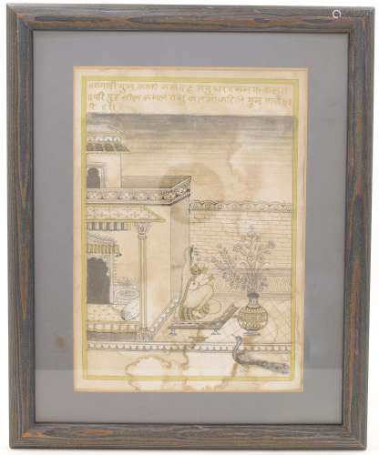 An Indian miniature, 20th century, in grisaille heightened w...