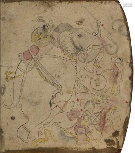 An illustration of a rampaging elephant and rider trampling ...
