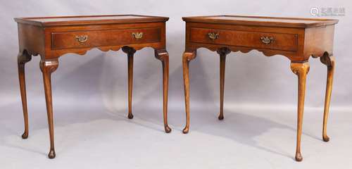 A pair of English walnut side tables, Queen Anne style, 20th...