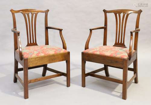 A pair of George III mahogany armchairs, last quarter 18th c...