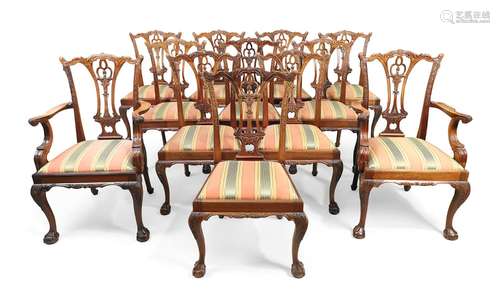 A set of twelve mahogany dining chairs, in Chippendale style...