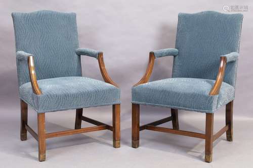 A pair of English mahogany Gainsborough armchairs, in the Ge...