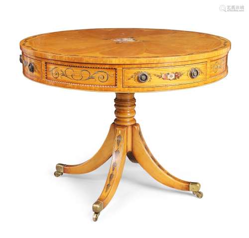 An English inlaid satinwood drum table, in Sheraton style, 2...