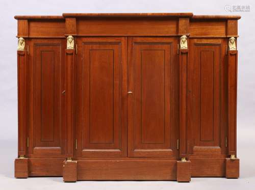 An English mahogany breakfront dwarf side cabinet, Regency s...