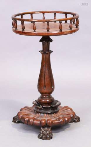A William IV rosewood occasional table base with later galle...