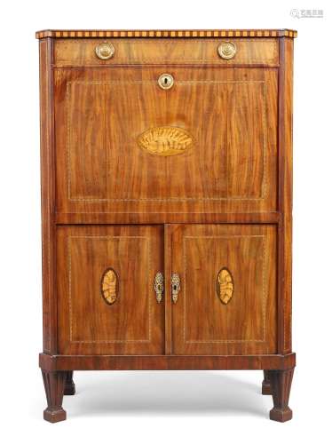 A Victorian marquetry inlaid mahogany secretaire abattant, i...