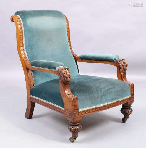 A Victorian carved oak armchair, third quarter 19th century,...