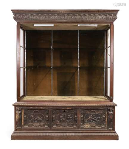 A mahogany and oak display-cabinet of rectangular form, last...