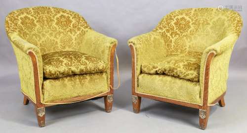 A pair of Art Deco oak framed armchairs, second quarter 20th...
