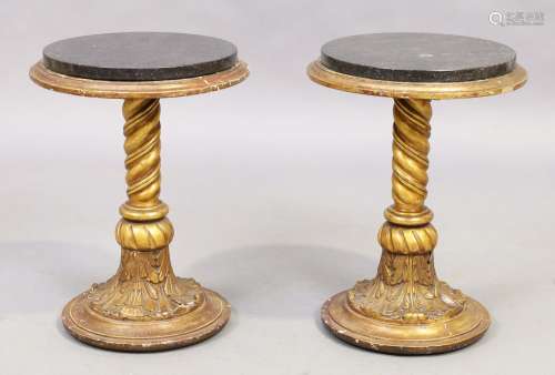 A pair of gilt wood and compositional occasional tables, sec...