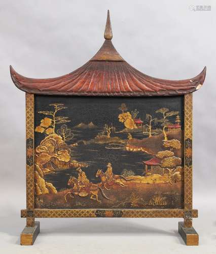 An English Japanned fire screen, first quarter 20th century,...