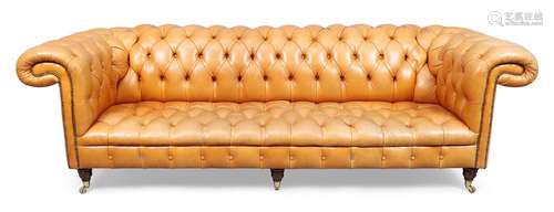 A Chesterfield three seat sofa, late 20th century, with tan ...