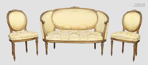 A French giltwood sofa and a pair of matching side chairs, L...