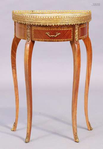 A French marble top demi lune walnut side table, 20th centur...