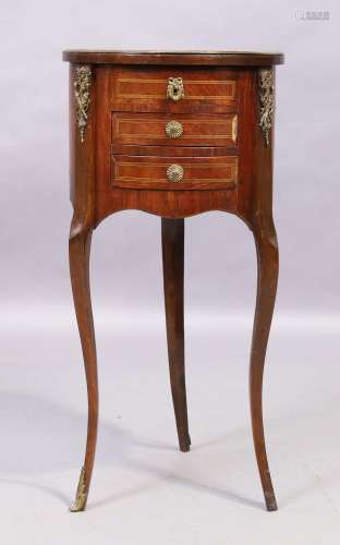 A French inlaid walnut cylindrical side chest, Louis XV styl...