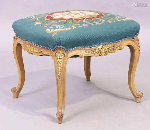 A French parcel gilt beechwood stool, Louis XV style, last q...