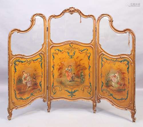 A French three fold screen, first quarter 20th century, with...